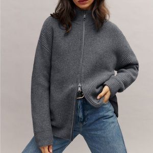 Reformation Dennis Cashmere Oversized Zip Sweater, Thunder Grey, Size XS